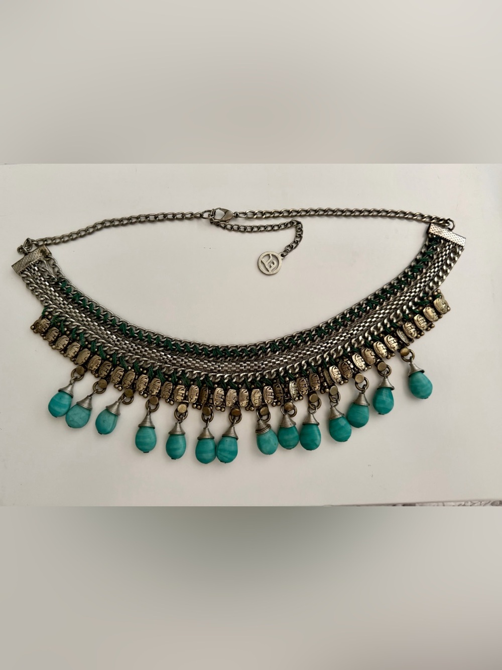 Boho Teardrop Pendant Statement Necklace - Turquoise